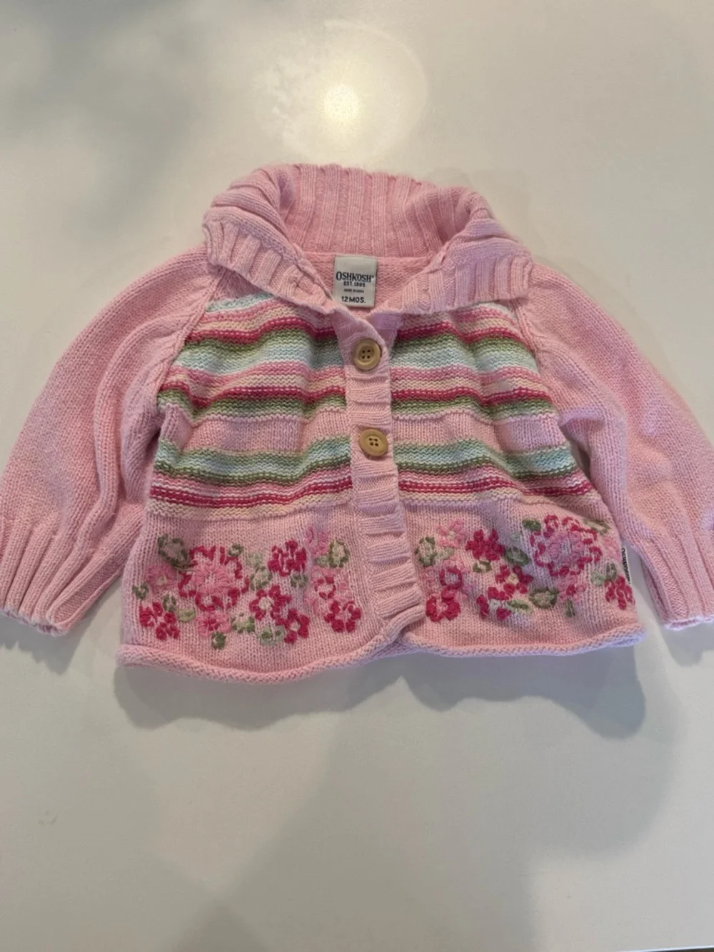 OshKosh Pink Floral Embroidered Cardigan Cottagecore Baby Sweater Size 12m‎